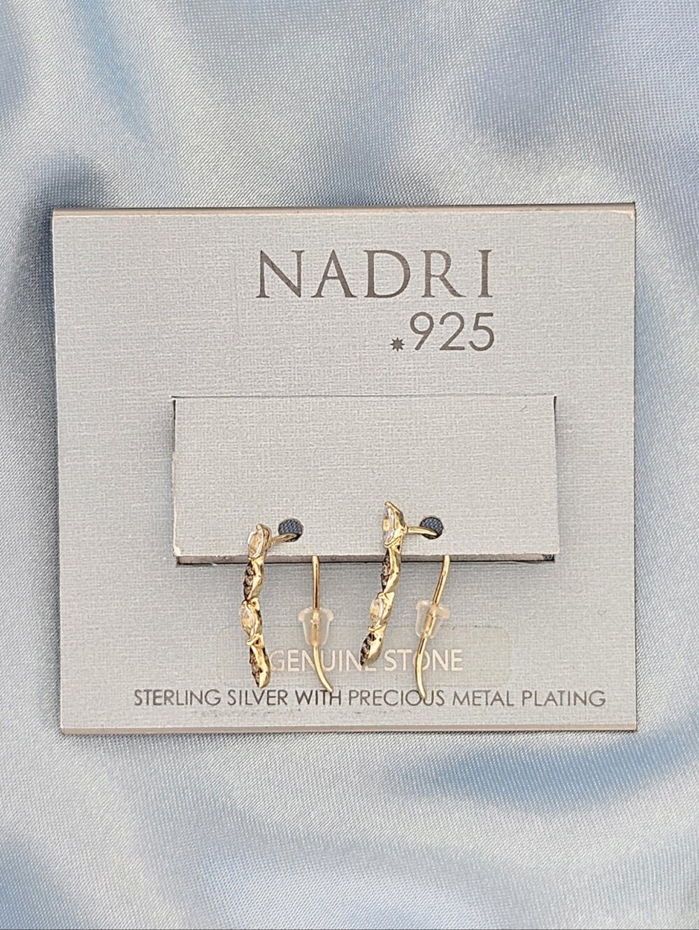 Nadri Earrings 925 Genuine Stone & CZ Pattern Gold Plated Sterling Silver Boho
